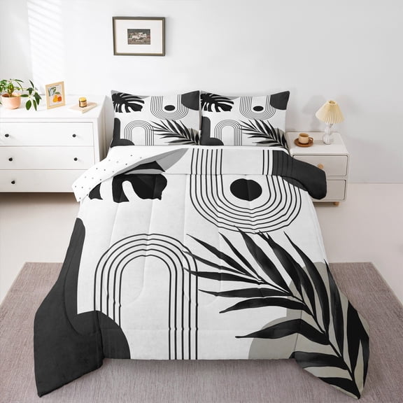 Homewish Vintage Geometric Striped Bedding Comforter Set,Modern Minimalist Art Twin Comforter Sets,White Black Bedding Set For Men Women,Microfiber Bedroom Decor Reversible,2-Piece
