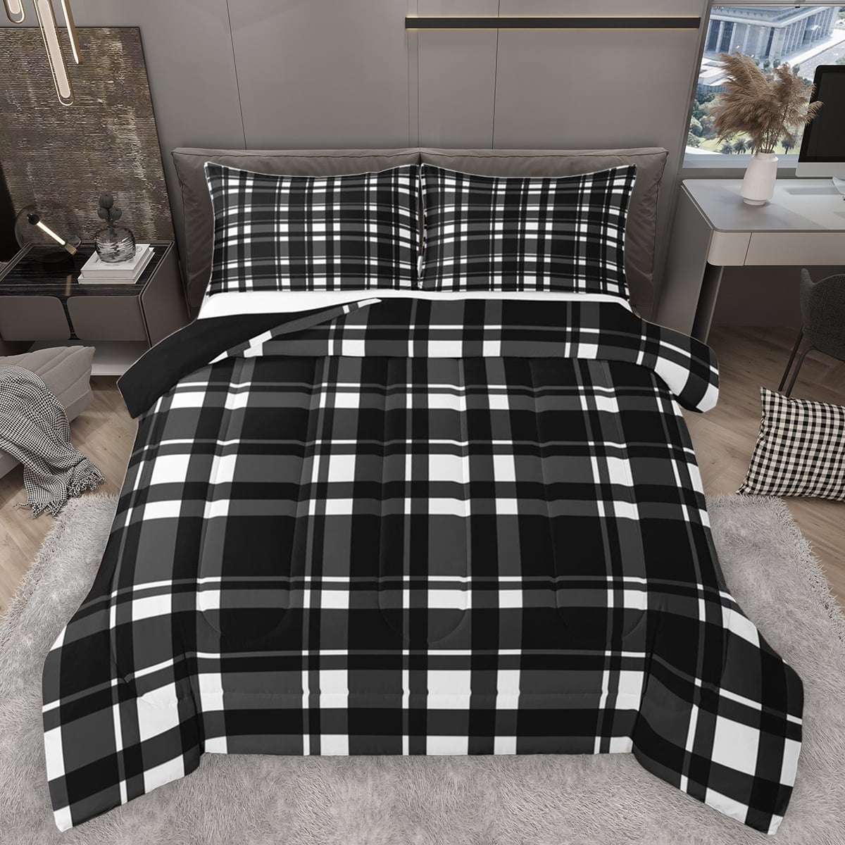 Checked Pattern Comforter Homewish Vintage Grid Pattern Bedding Comforter Set,Geometric Checkered ...