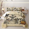 thumbnail image 1 of Homewish Vintage Halloween Skull Crow Quilt Full,Butterfly Pumpkin Print Full Bedspread Sets,Beige Black Orange,3pcs, 1 of 7