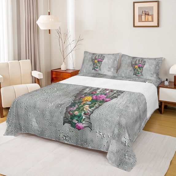 Homewish Vintage Knight Gloves 4 Pieces Queen Sheet Sets for Teens Adults,Retro Rustic Flower Ultra Soft Flat Sheet,Retro Aesthetic Queen Fitted Sheet,Luxury Bedroom Decor