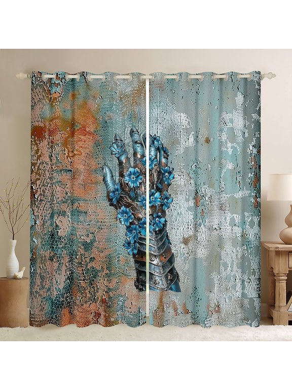 Vintage Knight Gloves Black Out Curtains for Teens Adults,Retro Rustic Flower Curtains Pack of 2 (42x63 Each),Retro Aesthetic Bedroom Curtains,Luxury Bedroom Decor