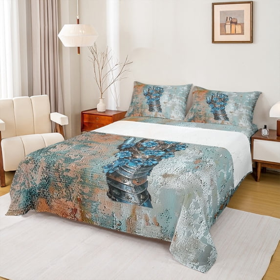 Homewish Vintage Knight Gloves Full Size Sheets 4-Piece for Teens Adults,Retro Rustic Flower Breathable Bed Sheets,Retro Aesthetic Lightweight Sheet Sets,Luxury Bedroom Decor