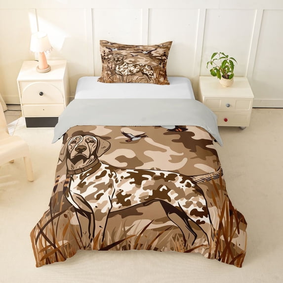 Homewish Vintage Labrador Retriever Twin Duvet Cover,Camo Dog Twin Bedding,Brown,Light Gray Reversible,2 Pieces,1 Duvet Cover and 1 Pillowcase