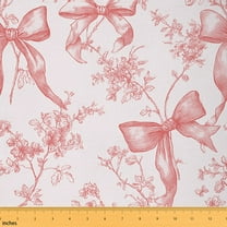 Homewish Vintage Light Coral Bowknot Fabric by the Yard 1 Yard for Girls, French Style Flower Room Decor Fabric by the Yard, Cartoon Bow Sewing Fabric, Luxury Bedroom Decor