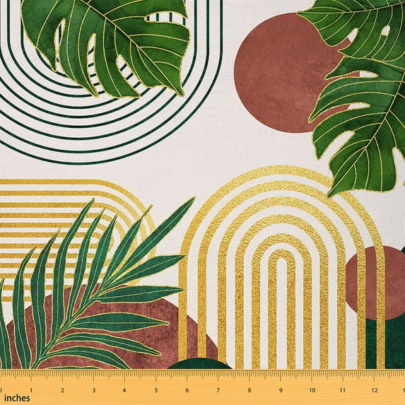 Homewish Vintage Minimalism Fabric by the Yard 2 Yards for Adult, Green Leaf Botanical Sewing Fabric, Cycle Abstract Ombre Fabric for Sewing, Luxury Bedroom Decor