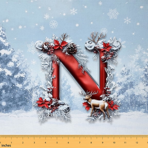 Homewish Vintage Monogrammed N Fabric by the Yard 1 Yard, Initial A to Z Letter Room Decor Fabric by the Yard, Winter Festival Christmas Sewing Fabric, Lightweight Room Decor