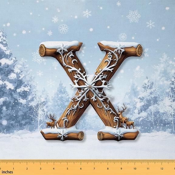 Homewish Vintage Monogrammed X Fabric by the Yard 1 Yard, Initial A to Z Letter Room Decor Fabric by the Yard, Winter Festival Christmas Sewing Fabric, Lightweight Room Decor