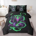 thumbnail image 1 of Homewish Vintage Neon Dragon 7-Piece Twin Bedding,Eastern Animal Bedding Comforter Set,Green Purple,Black Reversible, 1 of 8