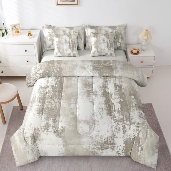 Homewish Vintage Ombre Gray 7-Piece King Bedding,Retro Abstract Art King Bed in a Bag,Light Gray Reversible