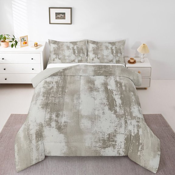 Homewish Vintage Ombre Gray Queen Comforter Set,Retro Abstract Art Comforter Sets Queen,Light Gray Reversible,3pcs,1 Comforter and 2 Pillowcases