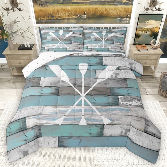 Homewish Vintage Paddle Bedding Comforter Set 2pcs for Kids Children Teens,Retro Rustic Cottage Twin Comforter Sets Microfiber,Lake House Breathable Bedding Set,Ultra Soft Home Decor,Reversible