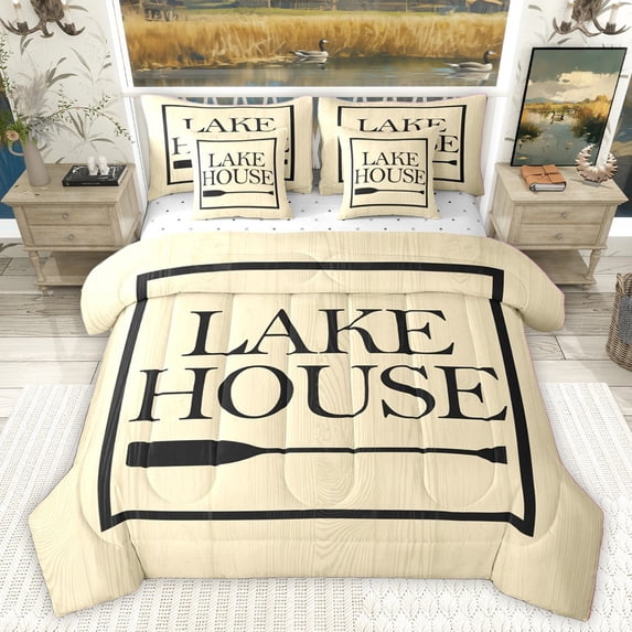 Homewish Vintage Paddle Bedding Comforter Set 7-Piece for Teens Boys Girls,Lake House King Bedding Sets,Lodge Cabin Ultra Soft Bed Sheets,Luxury Bedroom Decor,Reversible