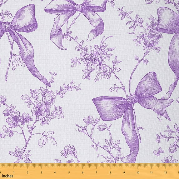 Homewish Vintage Plum Bowknot Fabric by the Yard 2 Yards for Girls, French Style Flower Sewing Fabric, Cartoon Bow Fabric for Sewing, Breathable Home Decor