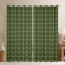 Homewish Vintage Rectangle Plaid Black Out Curtains, Stripes Ombre Curtains Pack of 2 (42x63 Each), Green Abstract Artwork Bedroom Curtains, Window Curtains Decor