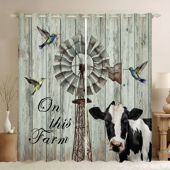 Homewish Vintage Retro Windmill Blackout Curtains Set of 2 (52x84 Each) for Female Men Adults,Animal Cow Hummingbird Window Curtains,Rustic Lodge Cabin Curtains and Drapes,Breathable Home Decor