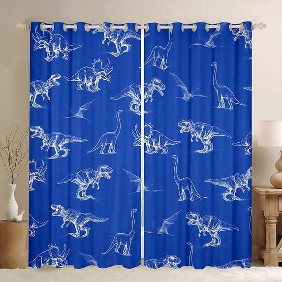 Homewish Vintage Sketch Dino Blackout Curtains Set of 2 (52x84 Each),Safari Animals Curtain,Navy