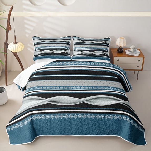 Homewish Vintage Spiral Lines Twin Quilt Set,Retro Geometric Twin Coverlet Set,2 Pieces