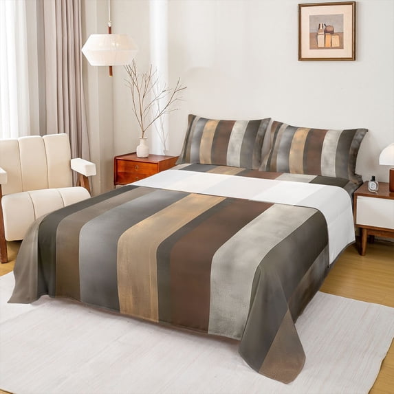 Homewish Vintage Stripes Queen Sheets,Abstract Grunge Queen Sheet Sets,Brown,4-Piece,1 Flat Sheet, 1 Fitted Sheet and 2 Pillowcases