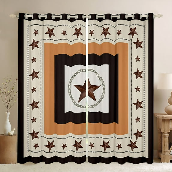 Homewish Vintage Texas Stars Blackout Curtains Set of 2 (52x84 Each),Western Cowboys Window Curtains,Brown Beige Curtains and Drapes For Boys Kids,Luxury Bedroom Decor