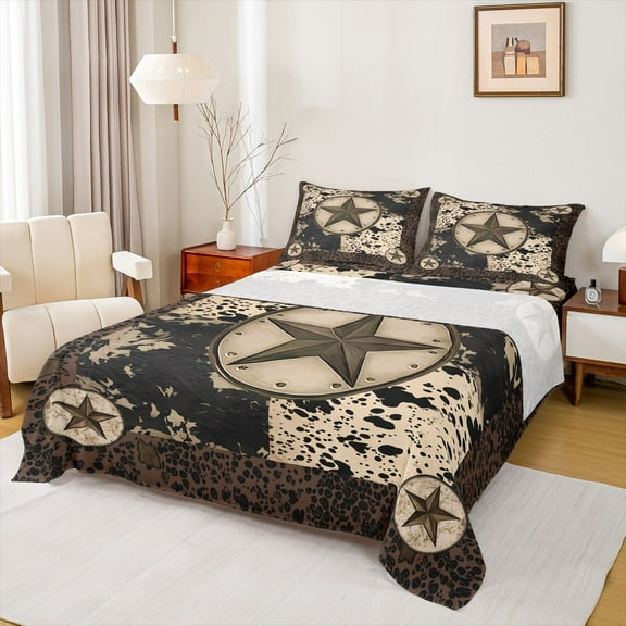 Homewish Rustic Texas Stars Queen Sheet Set, Leopard Cheetah Print Bedding, 4-Piece