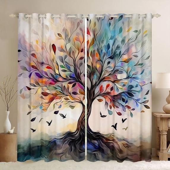Homewish Vintage Tree Of Life Blackout Curtains,Retro Botanical Curtains Pack of 2 (42x84 Each),Cream