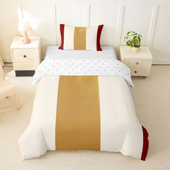 Homewish Vintage Vertical Lines Twin Duvet Cover,Contemporary Stripe Twin Bedding,Red,Reversible,2 Pieces,1 Duvet Cover and 1 Pillowcase