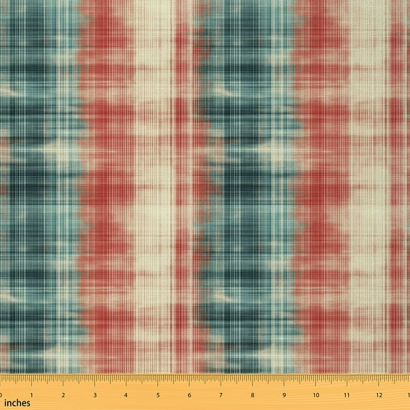 Homewish Vintage Watercolor Buffalo 01, Checkered Plaid Room Decor Fabric by the Yard, Teal Red Wheat Sewing Fabric, Luxury Bedroom Decor
