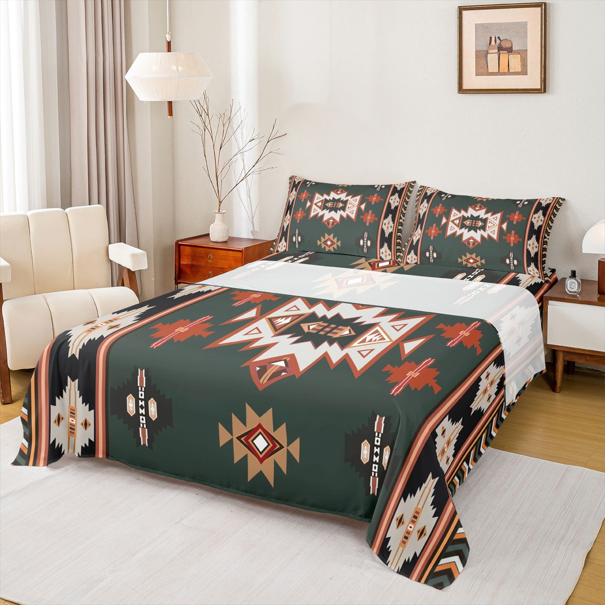 Homewish Vintage Western Aztec Queen Sheet Sets, Tribal Hippie Bohemian ...