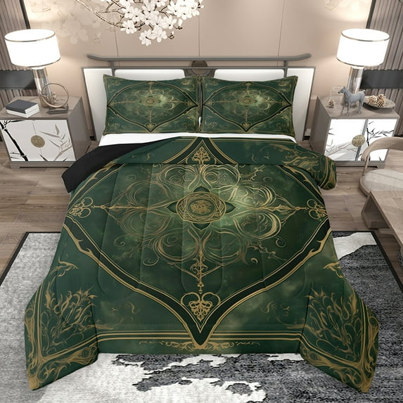 Homewish Vintage Western Damask Bedding Comforter Set, Dark Green Bohemian Abstract Twin Comforter Sets, Countryside Reversible Bedding Set, Super Cozy Room Decor, 2 Pieces