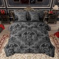 thumbnail image 1 of Homewish Vintage Western Dragon Bedding Comforter Set 7pcs, Black Grey Damask Flower Print Queen Bedding Sets, Hippie Mandala Style Reversible Queen Sheet Sets, Luxury Bedroom Decor, 1 of 8