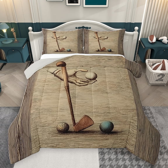 Homewish Vintage Western Golf Queen Comforter Set, American Sport Lover Bedding Sets, Rustic Farmhouse Reversible Bedding Comforter Set, Super Cozy Room Decor, 3 Pieces