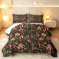 thumbnail image 1 of Homewish Watercolor Botanical Mushroom Quilt King,Boho Fungus Plant King Coverlet Set,Black Reversible,3 Pieces, 1 of 7