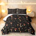 thumbnail image 1 of Homewish Watercolor Botanical Mushroom Twin Quilt Set,Fungus Plant Twin Coverlet Set,Black,Black Reversible,2-Piece, 1 of 7