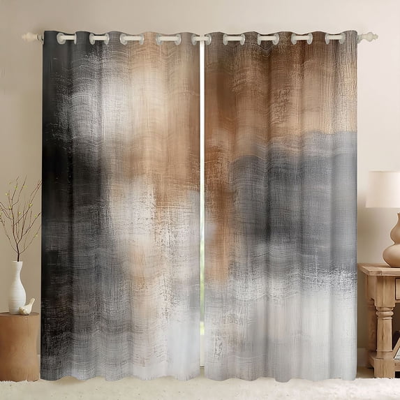 Homewish Watercolor Brown Gradient Kitchen Curtains,Abstract Grunge Black Out Curtains Pack of 2 (42x63 Each)