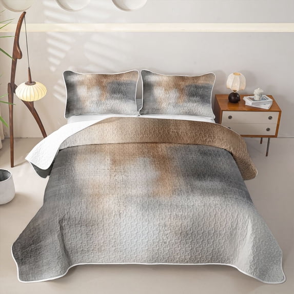 Homewish Watercolor Brown Gradient Quilt Full,Abstract Grunge Full Bedspread Sets,3 Pieces