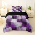 thumbnail image 1 of Homewish Watercolor Checkered Twin Comforter Sets,Aesthetic Geometric Bedding Set,Purple,Black Reversible,2 Pieces,1 Comforter and 1 Pillowcase, 1 of 7