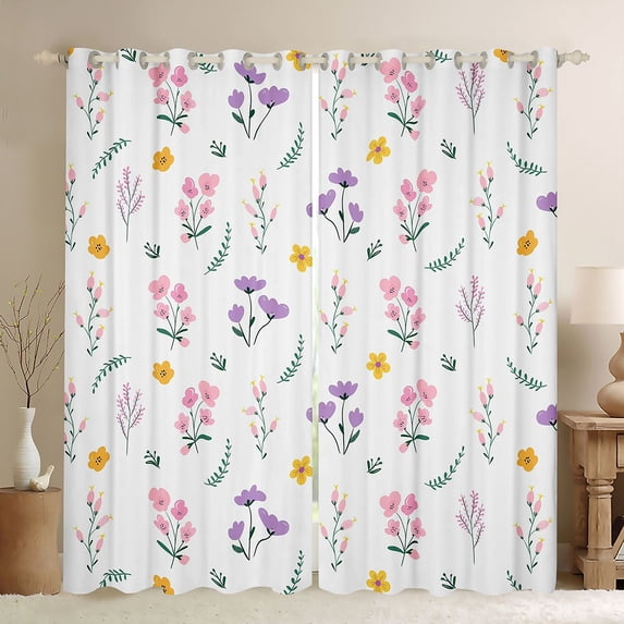 Homewish Watercolor Floral Blackout Curtains Set of 2 (52x84 Each),Rustic Western Flower Window Curtains,Pink White Purple Curtains and Drapes For Girls Teens,Luxury Bedroom Decor