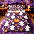 thumbnail image 1 of Homewish Watercolor Ghost Queen Bedding for Girls, Purple Floral Pumpkin Maple Leaf Bedding Comforter Set Queen, Halloween Reversible, 7-Piece, 1 of 7