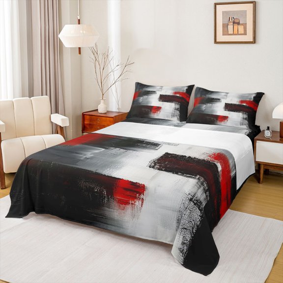 Homewish Watercolor Gradient Bed Sheets,Geometric Artwork Full Size Sheets,Black Red,4pcs,1 Flat Sheet, 1 Fitted Sheet and 2 Pillowcases