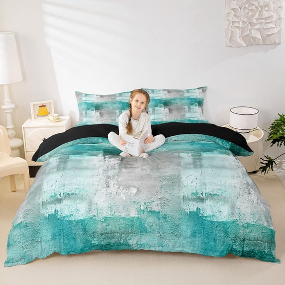 Homewish Watercolor Grid Bedding,Abstract Artwork Duvet Cover Full,Blue,Black Reversible,3 Pieces,1 Duvet Cover and 2 Pillowcases