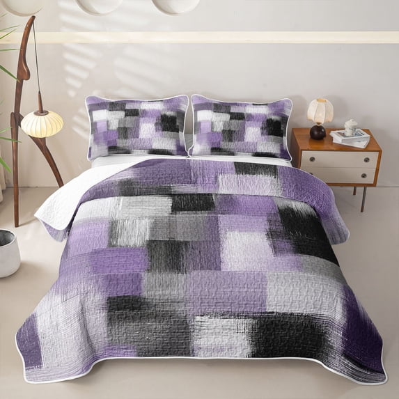 Homewish Watercolor Grid Twin Quilt Set,Vintage Abstract Twin Coverlet Set,Purple,2pcs