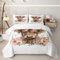 thumbnail image 1 of Homewish Watercolor Highland Cow Pink Bow Bed Spread Queen For Girls,Brown Pink Floral Queen Coverlet Set,3 Pieces, 1 of 7