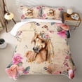 thumbnail image 1 of Homewish Watercolor Horse Quilt King for Kids Girls, Vintage Flowers King Coverlet Set, 3-Piece, 1 Comforter and 2 Pillowcases, 1 of 7