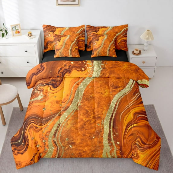 Homewish Watercolor Marble Women Bedding Comforter Set 7 Pieces, Dreamy Marbling Artwork Full Bedding Set, Modern Fashion Abstract Reversible Fitted Sheet Flat Sheet, Breathable Home Decor