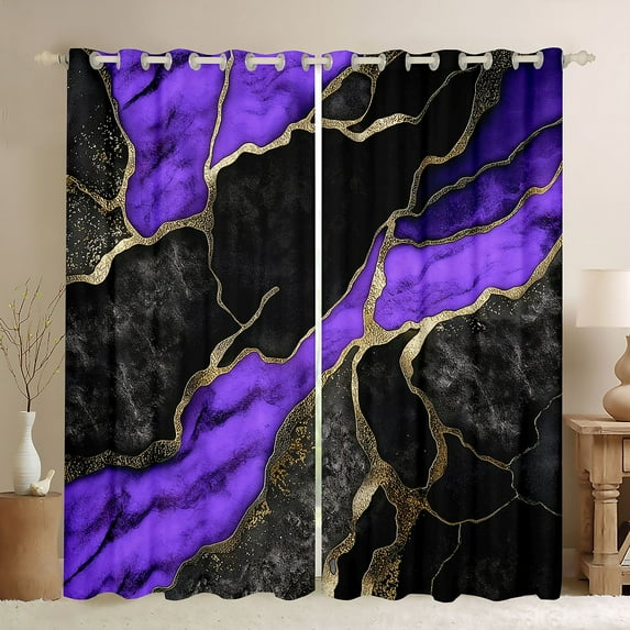 Homewish Watercolor Marble Women Curtains Pack of 2 (42x84 Each), Purple Marbling Artwork Curtains Blackout, Modern Fashion Abstract Bedroom Curtains, Curtains and Drapes Decor