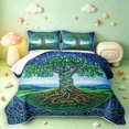 thumbnail image 1 of Homewish Watercolor Nature Tree Twin Quilt Set,Starry Night Sky Twin Coverlet Set,Blue Green,Black Reversible,2pcs, 1 of 7