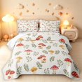 thumbnail image 1 of Homewish Watercolor Plant Mushrooms Twin Quilt Set,Botanical Fungi Twin Coverlet Set,White Red,Light Gray Reversible,2pcs, 1 of 7