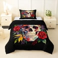 thumbnail image 1 of Homewish Watercolor Skull Skeleton Twin Comforter Sets,Floral Leaves Bedding Set,Happy Halloween Duvet,Black Reversible,2pcs,1 Comforter and 1 Pillowcase, 1 of 7
