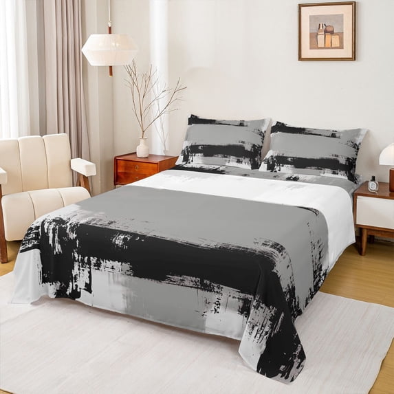 Homewish Watercolor Tie Dye Queen Sheets,Geometric Abstract Queen Sheet Sets,Gray,4-Piece,1 Flat Sheet, 1 Fitted Sheet and 2 Pillowcases