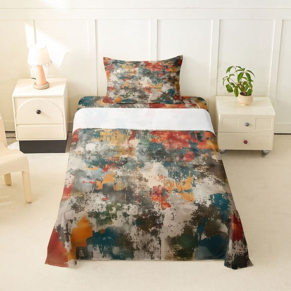 Homewish Watercolor Tie Dye Twin Sheets,Abstract Grunge Bedding,3-Piece,1 Fitted Sheet and 1 Pillowcase